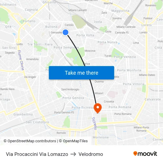 Procaccini Street Lomazzo Street to Velodrome map