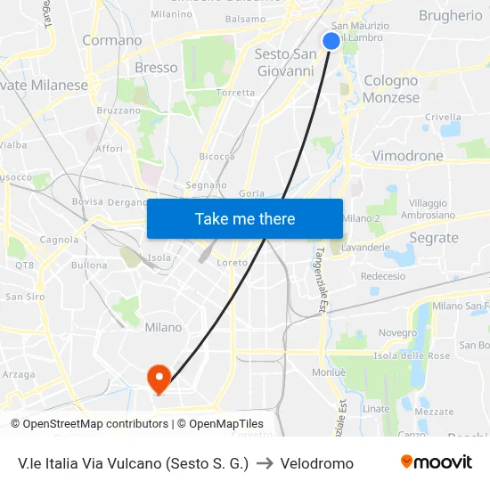 Italy Avenue Vulcano Street (Sesto S. G.) to Velodrome map