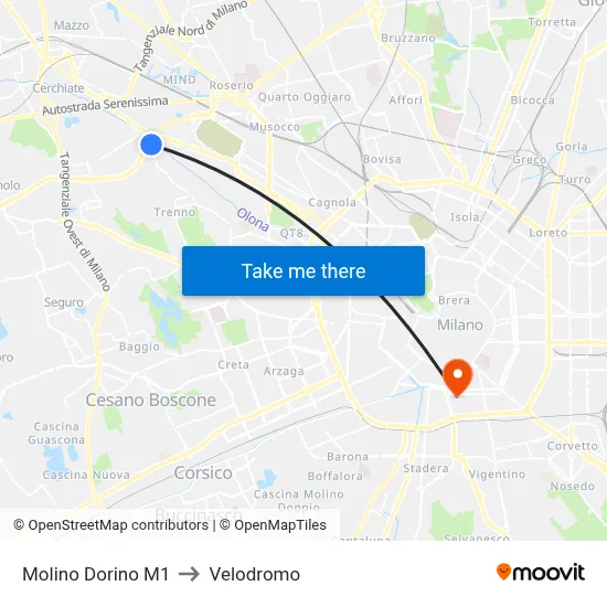 Molino Dorino M1 to Velodrome map