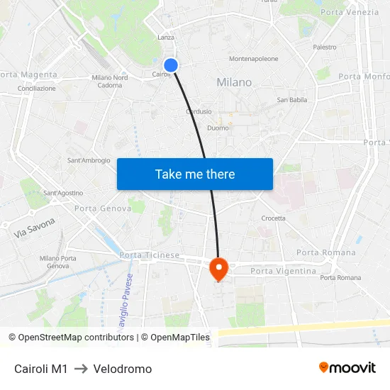 Cairoli M1 to Velodrome map