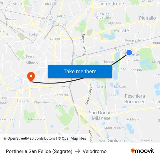 San Felice Gate (Segrate) to Velodrome map