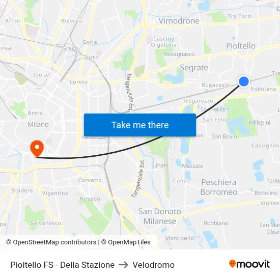Pioltello Station - Station Street to Velodrome map