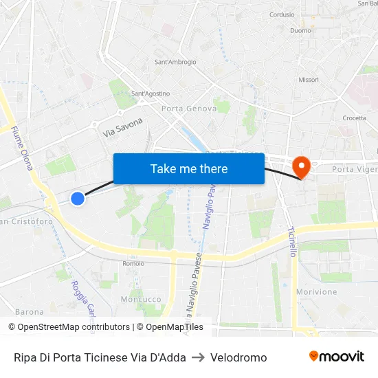 Ripa Di Porta Ticinese Via D'Adda to Velodrome map