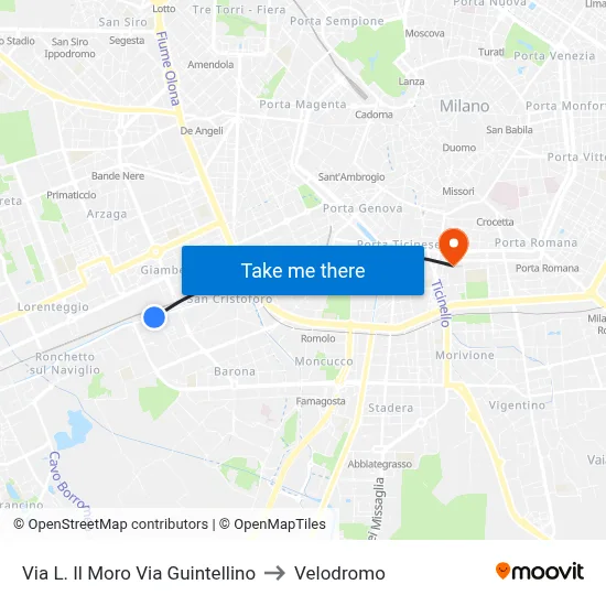 Leonardo Il Moro Street Guintellino Street to Velodrome map