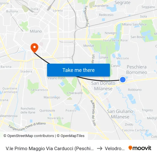 First of May Avenue Carducci Street (Peschiera Borromeo) to Velodrome map