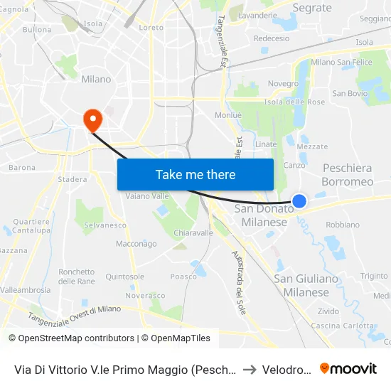 Via Di Vittorio First of May Avenue (Peschiera B.) to Velodrome map