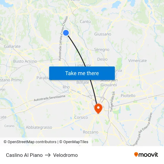 Caslino Al Piano to Velodrome map