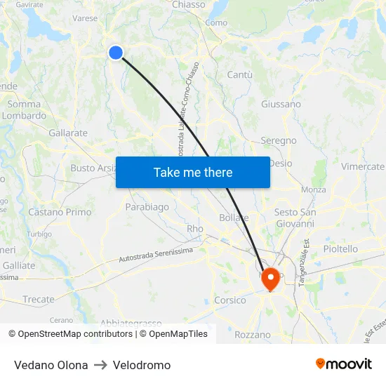 Vedano Olona to Velodrome map