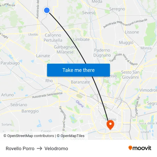 Rovello Porro to Velodrome map