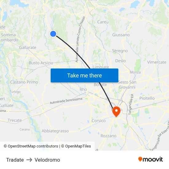 Tradate to Velodrome map