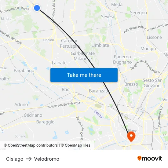 Cislago to Velodrome map
