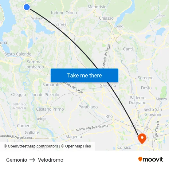 Gemonio to Velodrome map