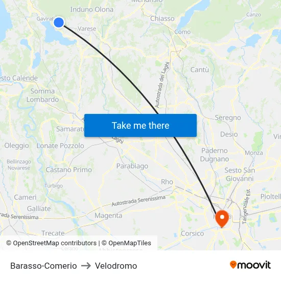 Barasso-Comerio to Velodrome map
