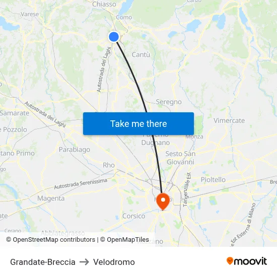 Grandate-Breccia to Velodrome map