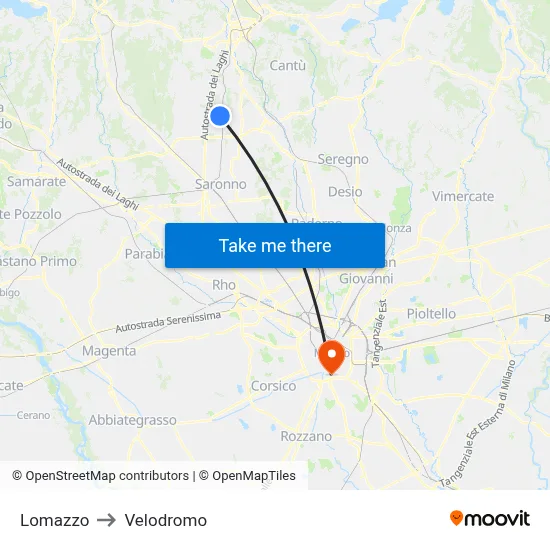 Lomazzo to Velodrome map