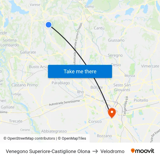Venegono Superiore-Castiglione Olona to Velodrome map
