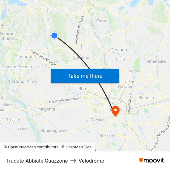 Tradate-Abbiate Guazzone to Velodrome map