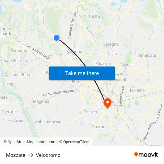 Mozzate to Velodrome map