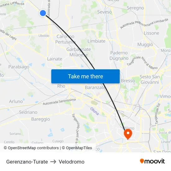 Gerenzano-Turate to Velodrome map