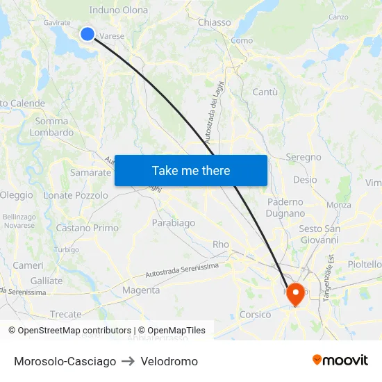 Morosolo-Casciago to Velodrome map
