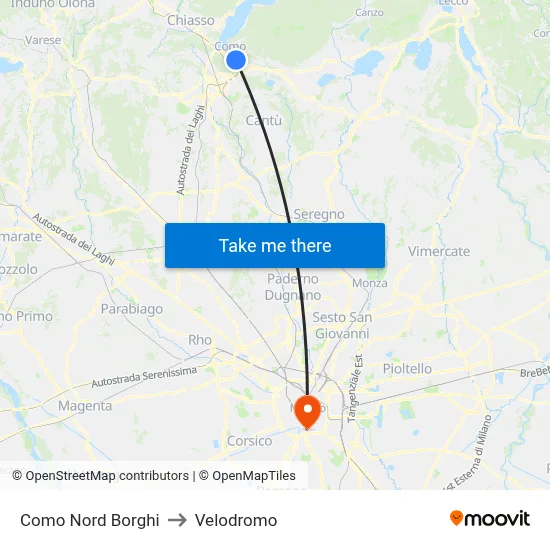 Como North Borghi to Velodrome map