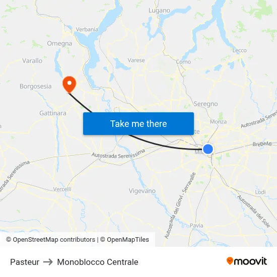 Pasteur to Monoblocco Centrale map