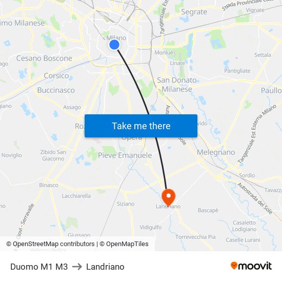 Duomo M1 M3 to Landriano map