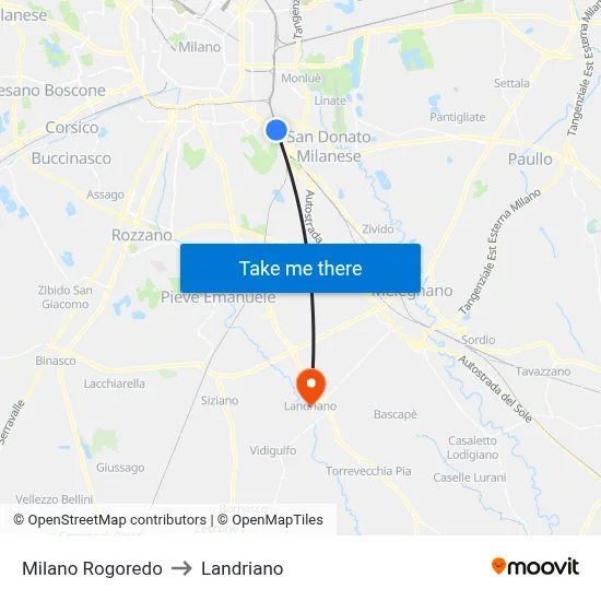 Milan Rogoredo to Landriano map