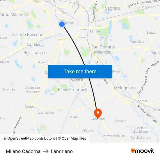 Milano Cadorna to Landriano map