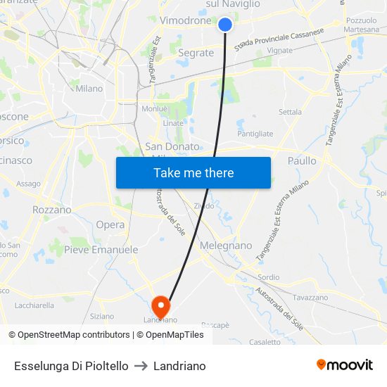 Esselunga Di Pioltello to Landriano map