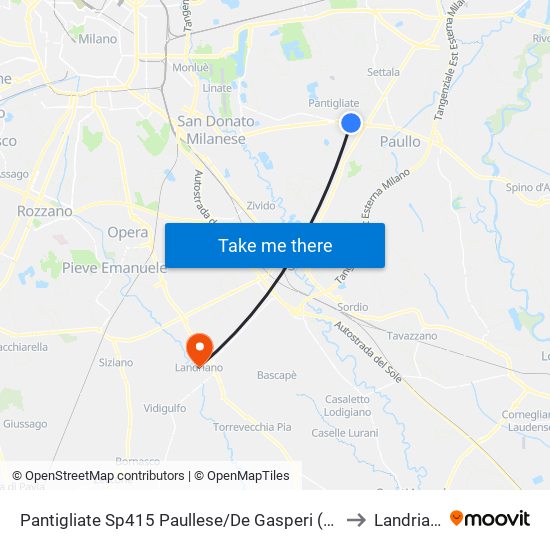 Pantigliate Sp415 Paullese/De Gasperi (Duepi) to Landriano map