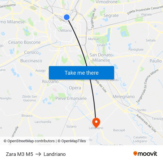 Zara M3 M5 to Landriano map