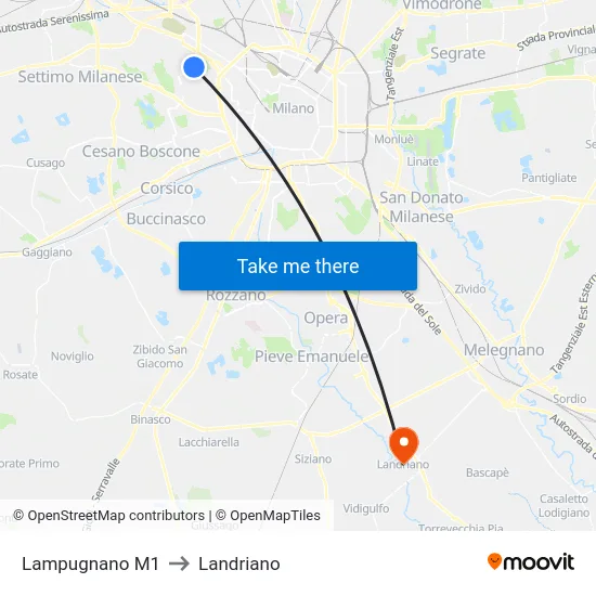Lampugnano M1 to Landriano map