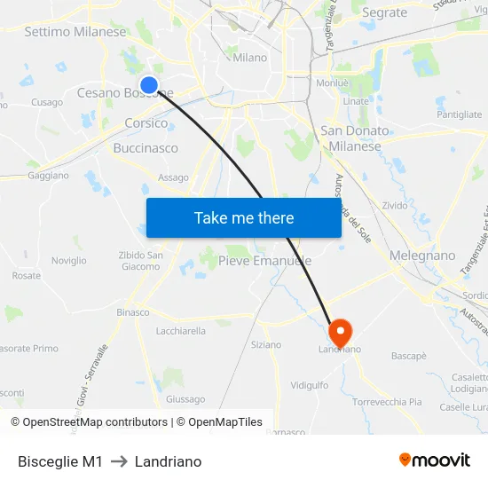 Bisceglie M1 to Landriano map