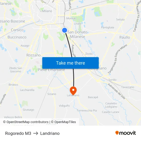Rogoredo M3 to Landriano map