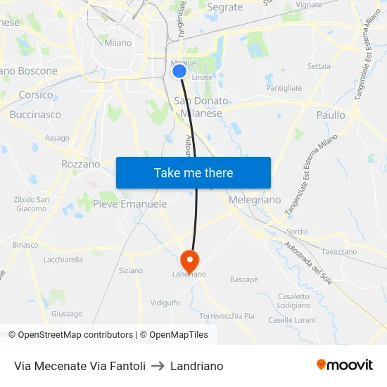 Via Mecenate Via Fantoli to Landriano map