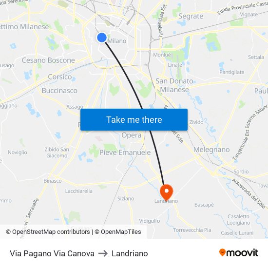 Via Pagano Via Canova to Landriano map