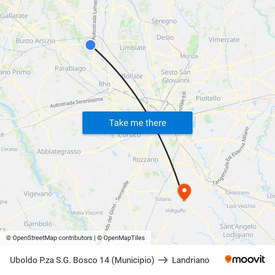 Uboldo P.za S.G. Bosco 14 (Municipio) to Landriano map