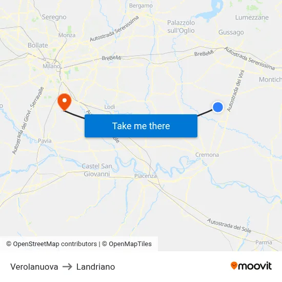 Verolanuova to Landriano map