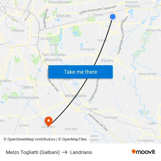 Melzo Togliatti (Galbani) to Landriano map
