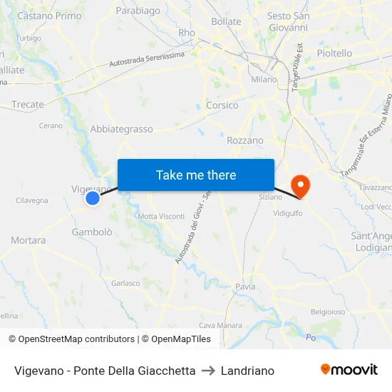 Vigevano - Ponte Della Giacchetta to Landriano map