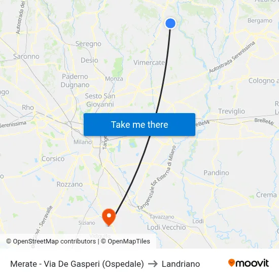 Merate - De Gasperi Street (Hospital) to Landriano map