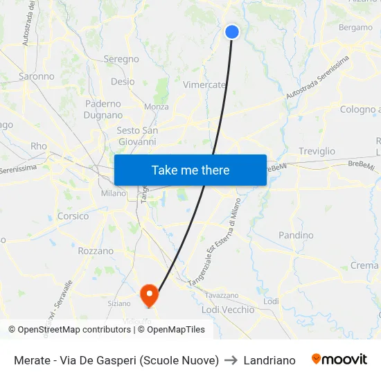 Merate - De Gasperi Street (New Schools) to Landriano map