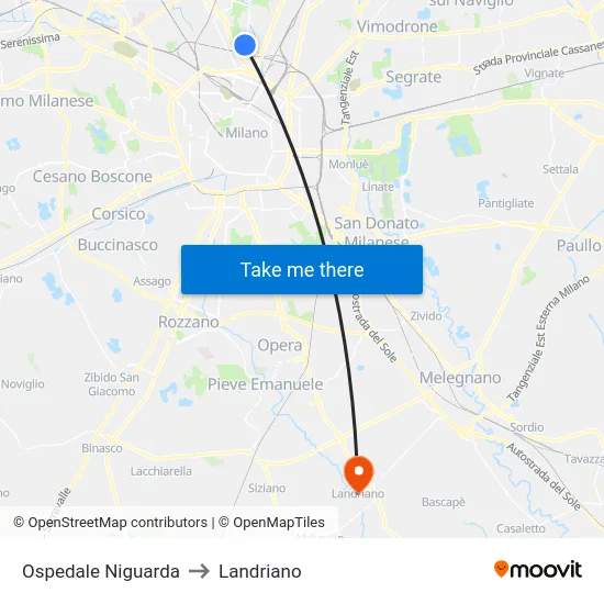 Niguarda (Ospedale) to Landriano map