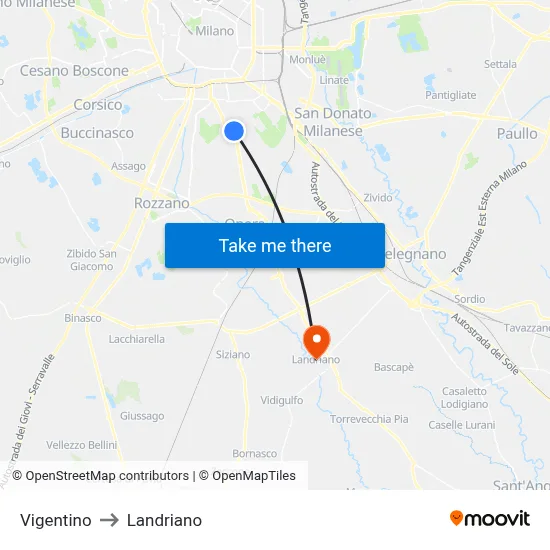Vigentino to Landriano map
