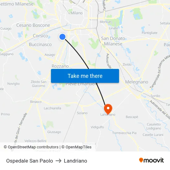Ospedale San Paolo to Landriano map