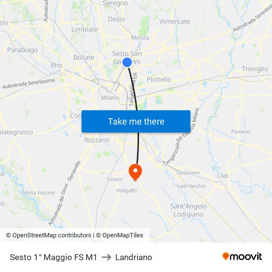 Sesto 1° Maggio FS M1 to Landriano map