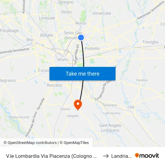 V.le Lombardia Via Piacenza (Cologno M.Se) to Landriano map