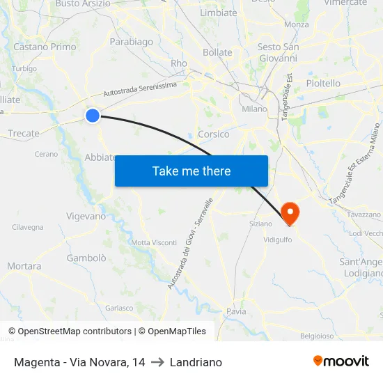 Magenta - Via Novara, 14 to Landriano map