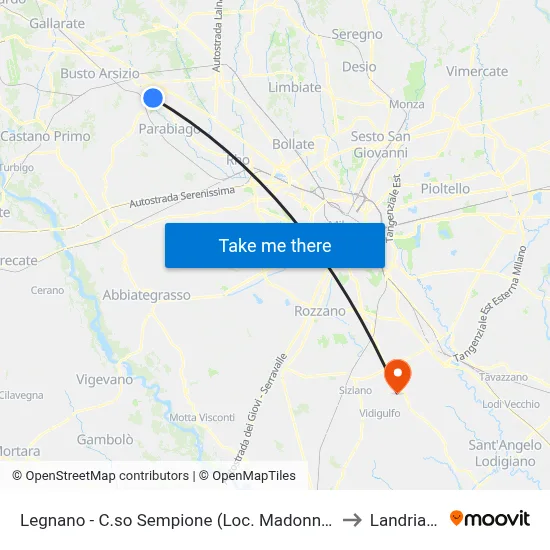 Legnano - Sempione Course (Madonnina Area) to Landriano map
